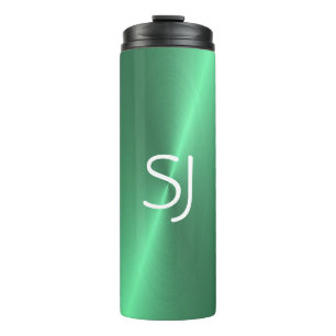 Metal monogram green shiny thermal tumbler