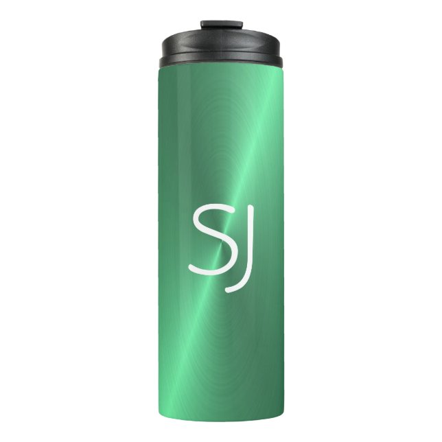 Metal monogram green shiny thermal tumbler (Front)