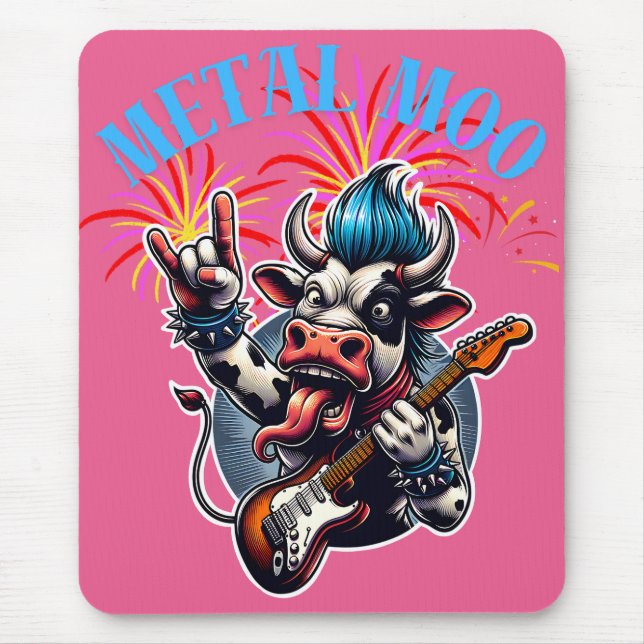    Metal Moo-d – Rockin' Cow with a Guitar Mouse Mat (Front)