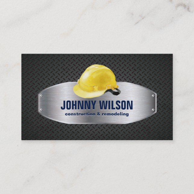 Metal Plate Safety Helmet Construction Renovation Business Card (Front)
