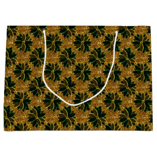 Metal Poinsettia Flowers-7-Green-Gold-GIFT BAG L