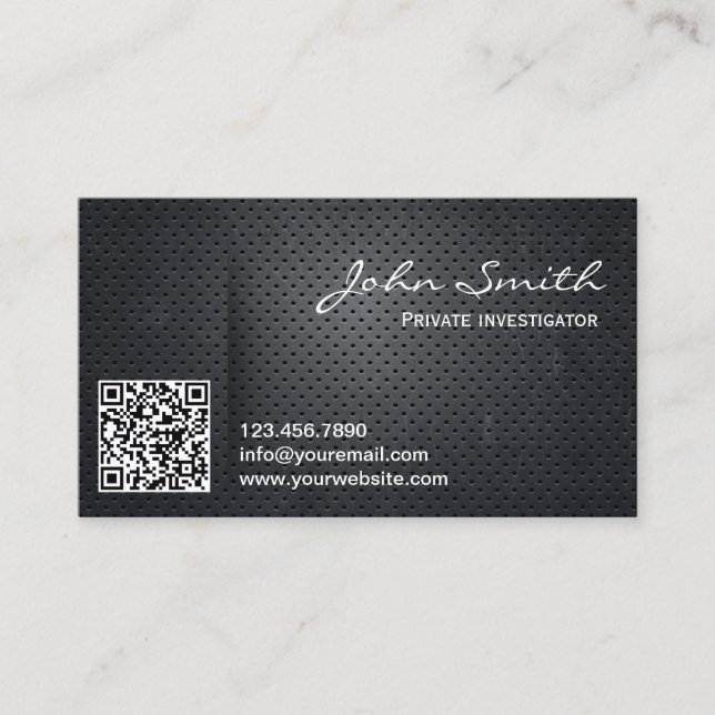 Metal QR Code Investigator Professional Dark Business Card (Front)