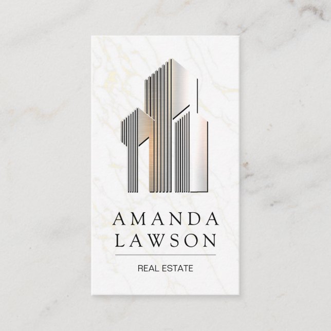 Metal Real Estate Buildings Logo Appointment Card (Front)