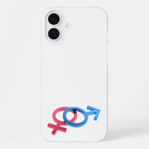 Metal red female and blue male gender symbols iPhone 16 plus case
