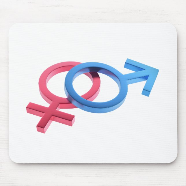 Metal red female and blue male gender symbols mouse mat (Front)