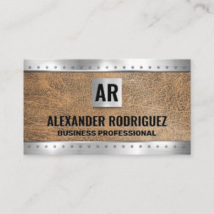Metal Rivets Brown Leather   Monogram Business Car Card