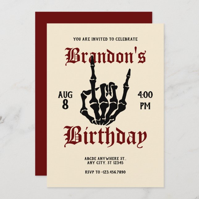 Metal Rock Birthday Invitation (Front/Back)