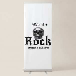 Metal Rock Born a Legend Chrome Skull Graphic Retractable Banner