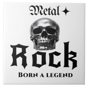 Metal Rock Born a Legend Chrome Skull Graphic Tile