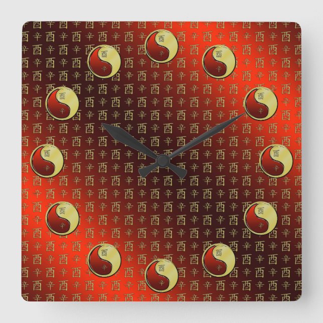 Metal Rooster Square Wall Clock (Front)