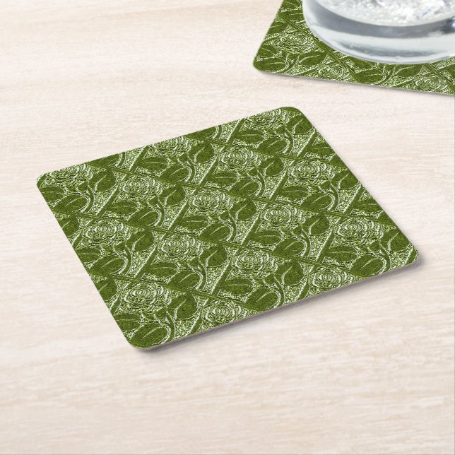 Metal Roses-12-Olive Green-Coaster Set Square Paper Coaster (Angled)