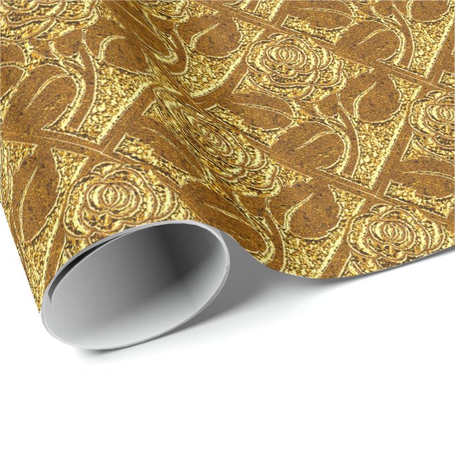 Metal Roses-17-Gold-Gift Wrapping Paper (Roll Corner)