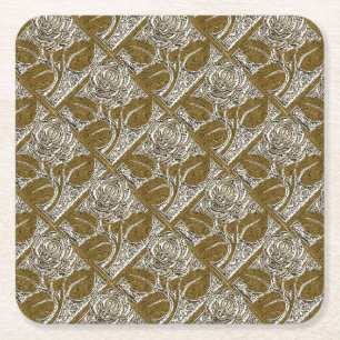 Metal Roses-1-Silver-Gold-Coaster Set Square Paper Coaster