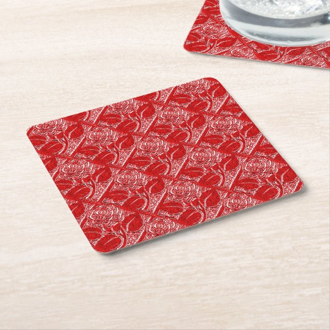 Metal Roses-24-Red-Coaster Set Square Paper Coaster (Angled)