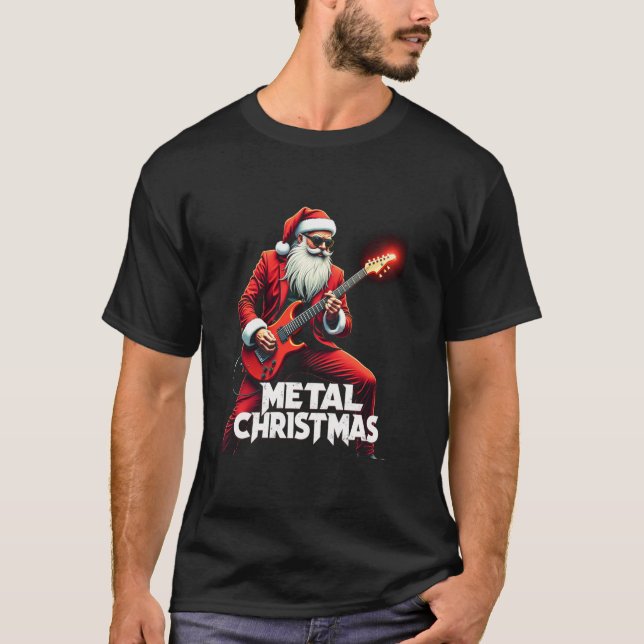 Metal Santa Claus Christmas Rock Roll Xmas Guitar  T-Shirt (Front)