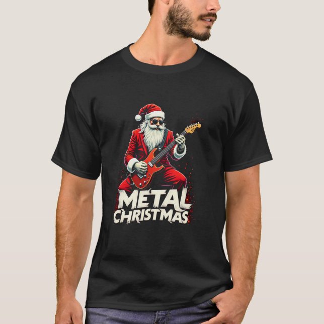 Metal Santa Claus Christmas Rock Roll Xmas Guitar  T-Shirt (Front)