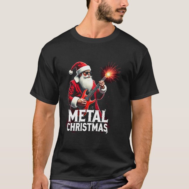 Metal Santa Claus Christmas Rock Roll Xmas Guitar  T-Shirt (Front)