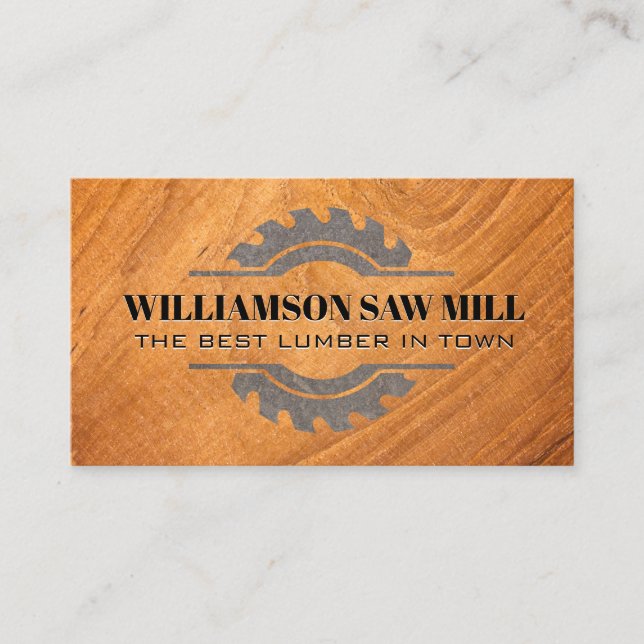 Metal Saw Logo | Wood Grain Cut Business Card (Front)