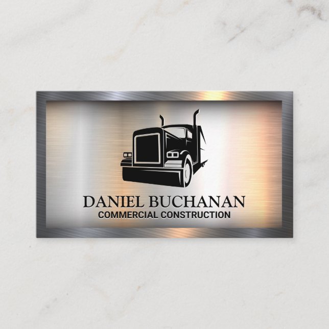 Metal Semi Truck Logo | Industrial Business Card (Front)