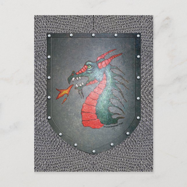 Metal Shield Dragon Chainmail Background Postcard (Front)