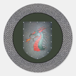 Metal Shield Dragon Chainmail Border Classic Round Sticker