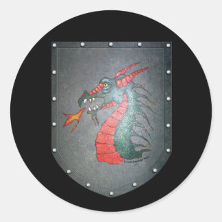 Metal Shield Dragon on Black Classic Round Sticker