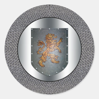Metal Shield Lion Chainmail Classic Round Sticker