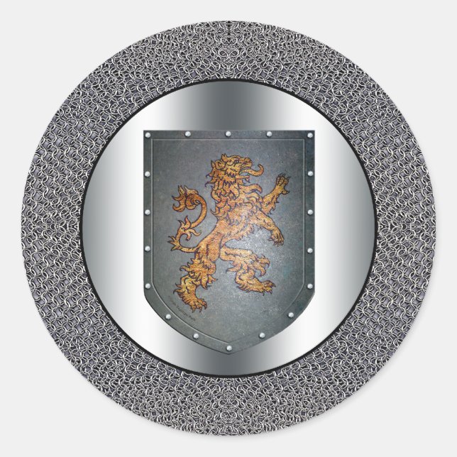 Metal Shield Lion Chainmail Classic Round Sticker (Front)