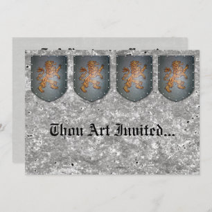 Metal Shield Lion Grey Faux Stone Invitation