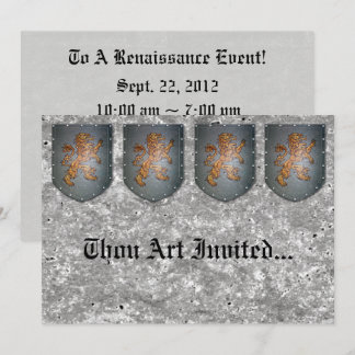 Metal Shield Lion Grey Faux Stone Invitation