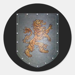 Metal Shield Lion on Black Classic Round Sticker