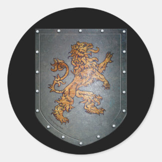 Metal Shield Lion on Black Classic Round Sticker