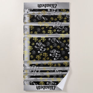 metal, shiny, pattern, music, note, elegant, beach towel