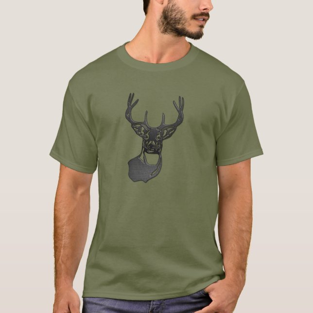 Metal Silhouette - White Tail Buck Deer T-Shirt (Front)