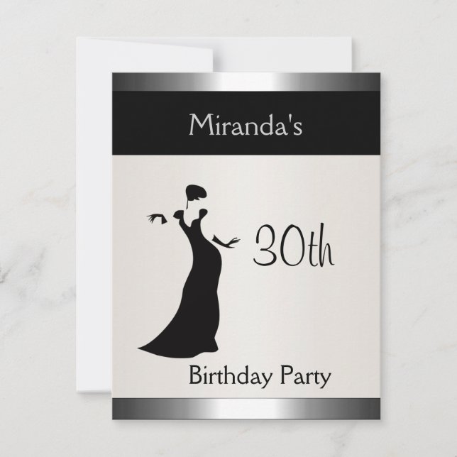 Metal Silver Birthday Party Elegant Lady 2 Invitation (Front)