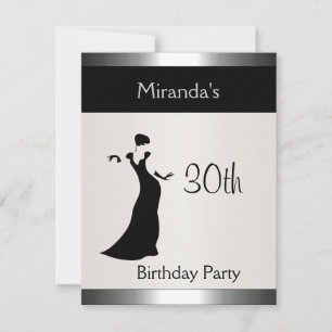 Metal Silver Birthday Party Elegant Lady 2 Invitation
