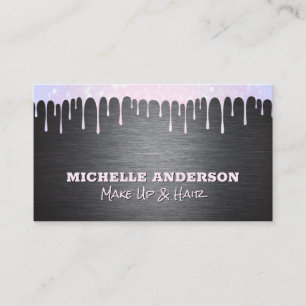 Metal Silver Brushed   Bokeh Sparkle Drip Business Card