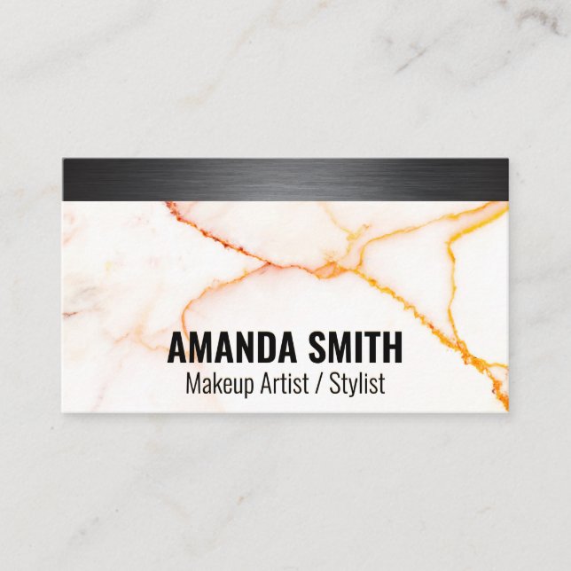 Metal Silver Brushed | White Marble Texture Business Card (Front)
