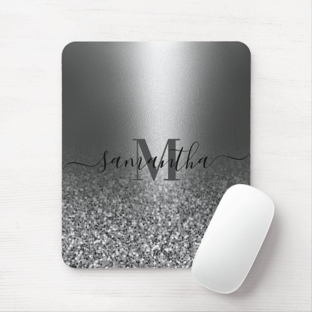Metal Silver Glitter Mouse Mat (With Mouse)