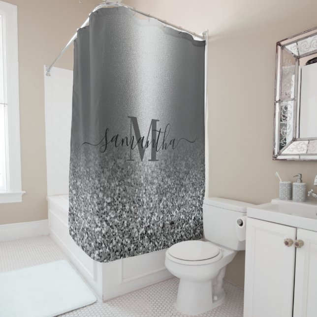 Metal Silver Glitter Shower Curtain (In Situ)