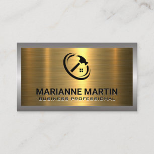 Metal Silver Gold Brushed   Home Hammer Logo Business Card