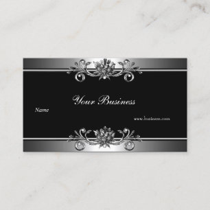 Metal Silver Look  Black Elegant Jewel Floral Business Card