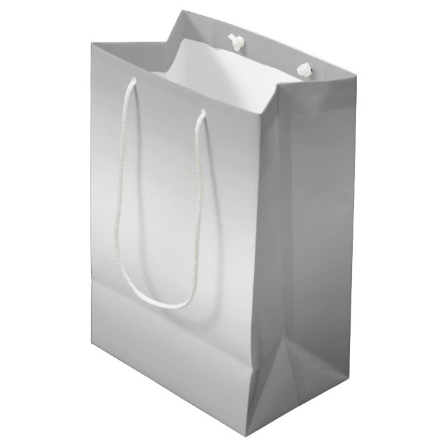 Metal Silver Look Medium Gift Bag (Front Angled)