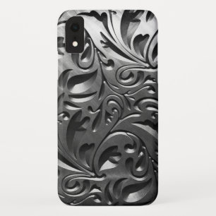 Metal silver metallic engraved abstract steel iPhone XR case