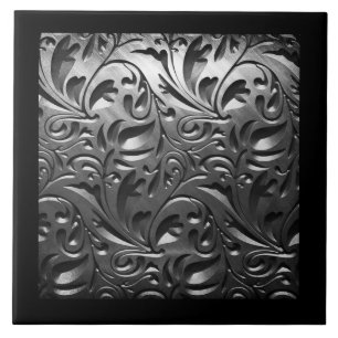 Metal silver metallic engraved abstract steel tile