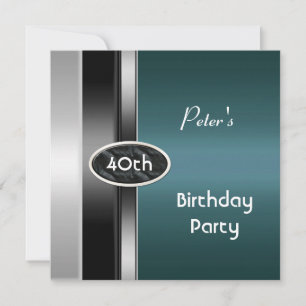 Metal Silver Teal Mens 40th Birthday Party Man Invitation