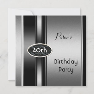 Metal Silver White Mens 40th Birthday Party Man Invitation