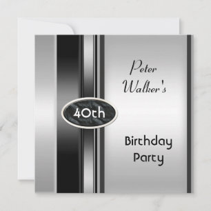 Metal Silver White Mens 40th Birthday Party Man Invitation