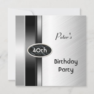 Metal Silver White Mens 40th Birthday Party Man Invitation