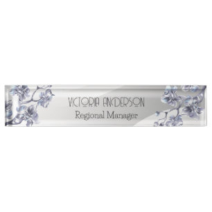 Metal silver with silver flowers personalised nameplate